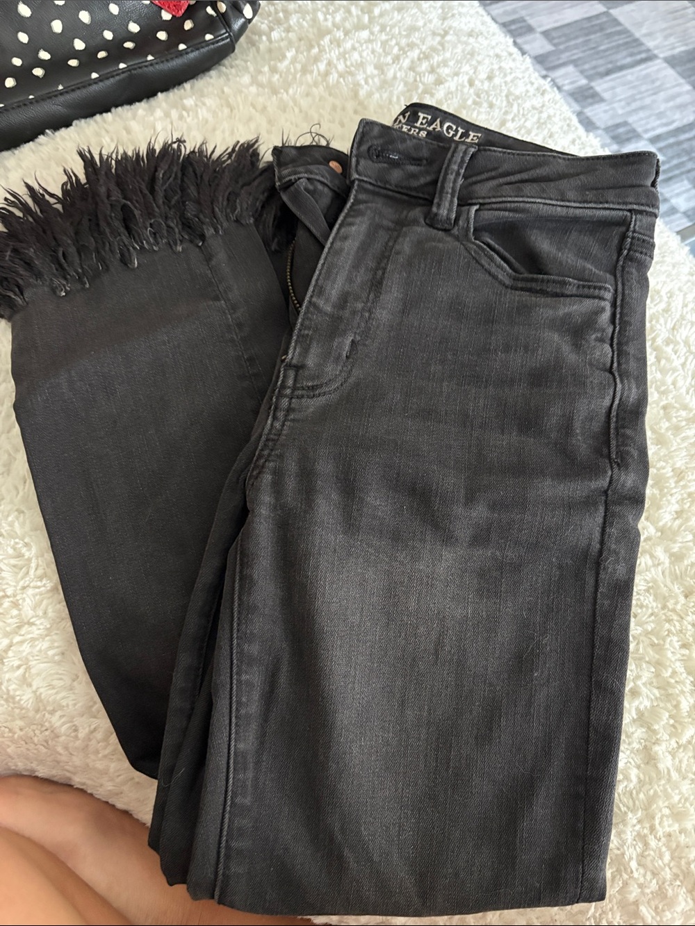 American Eagle Outfitters Black Frayed Hem Skinny Jeans